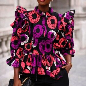 Elegant Multicolor Ruffle Sleeve Top